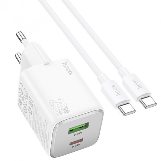 СЗУ Hoco N41 Almighty PD20W+QC3.0 (1USB-A/1C) + кабель Type-C to Type-C White - изображение 2