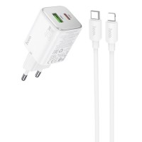 Блок живлення Hoco N41 Almighty PD20W+QC3.0 (1USB-A/1C) + кабель Type-C to Lightning White