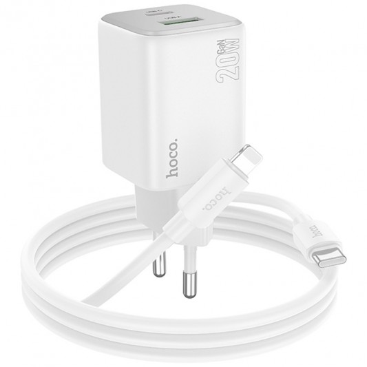 МЗП Hoco N41 Almighty PD20W+QC3.0 (1USB-A/1C) + кабель Type-C to Lightning White - зображення 2 