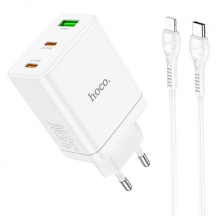 Блок питания Hoco N33 Start PD35W (1USB-A/2C) + кабель Type-C to Lightning White