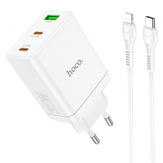СЗУ Hoco N33 Start PD35W (1USB-A/2C) + кабель Type-C to Lightning White