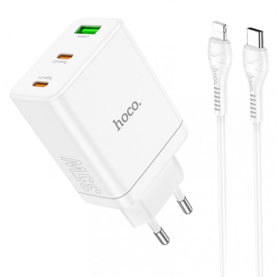 СЗУ Hoco N33 Start PD35W (1USB-A/2C) + кабель Type-C to Lightning White