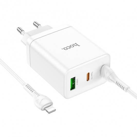 СЗУ Hoco N33 Start PD35W (1USB-A/2C) + кабель Type-C to Lightning White - изображение 2