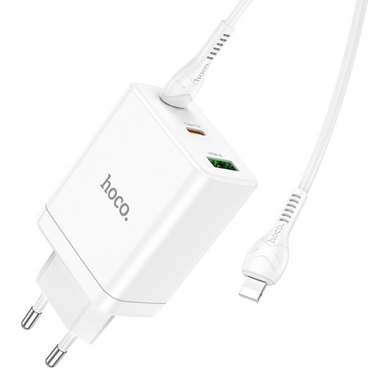 СЗУ Hoco N33 Start PD35W (1USB-A/2C) + кабель Type-C to Lightning White - изображение 3