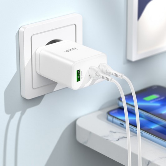 СЗУ Hoco N33 Start PD35W (1USB-A/2C) + кабель Type-C to Lightning White - изображение 5