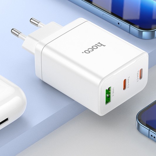СЗУ Hoco N33 Start PD35W (1USB-A/2C) + кабель Type-C to Lightning White - изображение 7