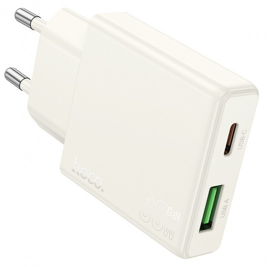СЗУ Hoco N45 Biscuit PD30W+QC3.0 (1USB-A/1C) + кабель Type-C to Lightning Moonlight white - изображение 3