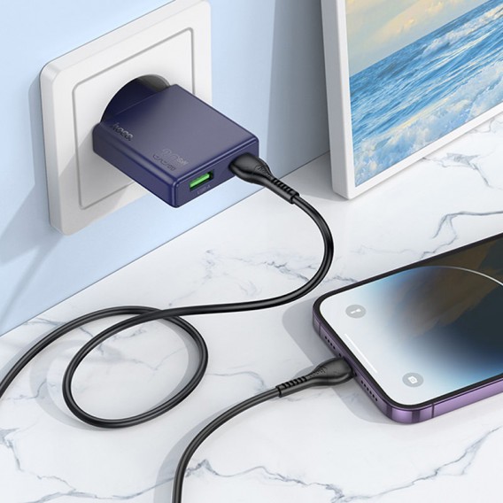 Зарядное устройство Hoco N45 Biscuit PD30W+QC3.0 + Type-C to Lightning, Titanium blue