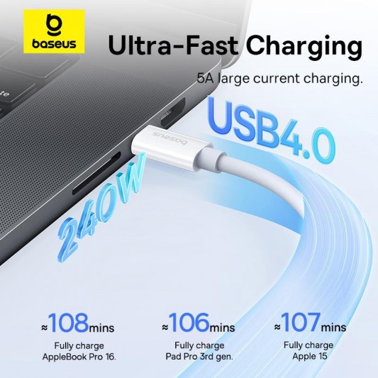 Дата кабель Baseus Superior Series 2 USB4 Full-Function Type-C to Type-C 240W (1m) (P10365200211) Moon White - зображення 4 