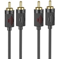 Кабель аудио Hoco UPA29 2 RCA to 2 RCA red and white double lotus (1.5m) Black