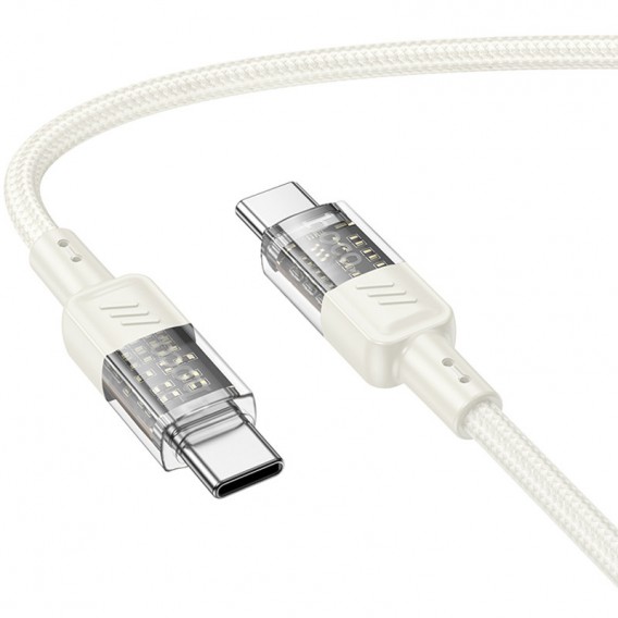 Дата кабель Hoco U129 Spirit Transparent Type-C to Type-C 60W (1.2m), Бежевий