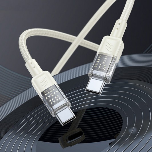 Дата кабель Hoco U129 Spirit Transparent Type-C to Type-C 60W (1.2m) Biege - изображение 3