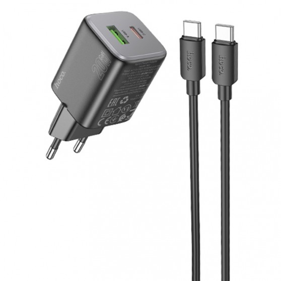 СЗУ Hoco N41 Almighty PD20W+QC3.0 (1USB-A/1C) + кабель Type-C to Type-C Black