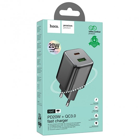 СЗУ Hoco N41 Almighty PD20W+QC3.0 (1USB-A/1C) Black - изображение 4