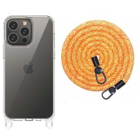 Чохол TPU Transparent with Straps для Apple iPhone 15 Pro (6.1") Orange / White