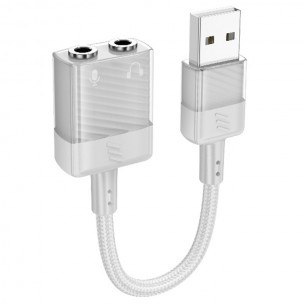 Перехідник Aux Hoco LS37 Spirit 2in1 transparent externí sound card USB to 3.5mm, Gray Перехідник Aux Hoco LS37 Spirit 2in1 transparent externí sound card USB to 3.5mm, Gray