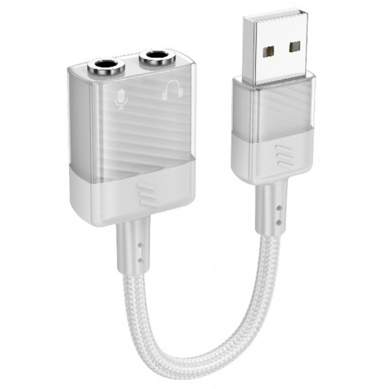 Перехідник Aux Hoco LS37 Spirit 2in1 transparent externí sound card USB to 3.5mm, Gray
