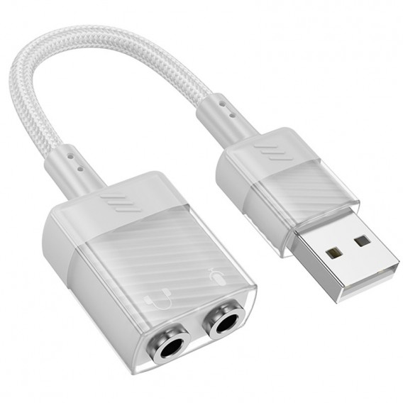 Перехідник Aux Hoco LS37 Spirit 2in1 transparent externí sound card USB to 3.5mm, Gray