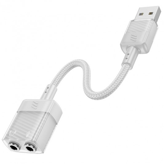 Перехідник Aux Hoco LS37 Spirit 2in1 transparent externí sound card USB to 3.5mm, Gray - зображення 2 