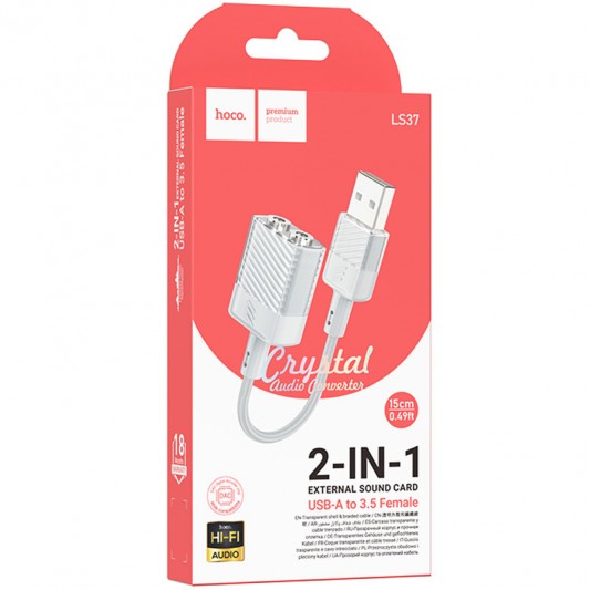 Перехідник Aux Hoco LS37 Spirit 2in1 transparent externí sound card USB to 3.5mm, Gray - зображення 4 