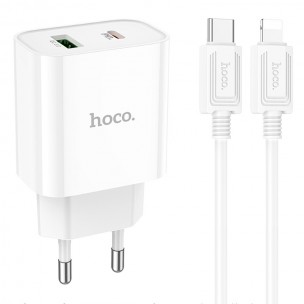 Блок питания Hoco C80A Plus Rapido PD20W+QC3.0 (1USB-A/1C) + кабель Type-C to Lightning White