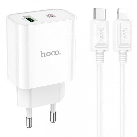 СЗУ Hoco C80A Plus Rapido PD20W+QC3.0 (1USB-A/1C) + кабель Type-C to Lightning White