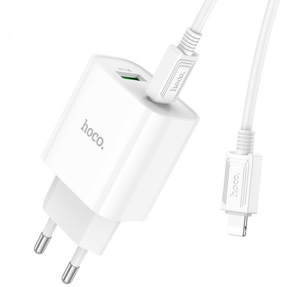 Зарядное устройство HOCO C80A Plus Rapido PD20W+QC3.0 (1Type-C/1USB) + Type-C to Lightning, White