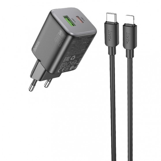 СЗУ Hoco N41 Almighty PD20W+QC3.0 (1USB-A/1C) + кабель Type-C to Lightning Black