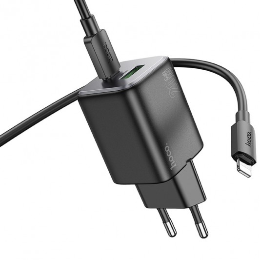 СЗУ Hoco N41 Almighty PD20W+QC3.0 (1USB-A/1C) + кабель Type-C to Lightning Black - изображение 1