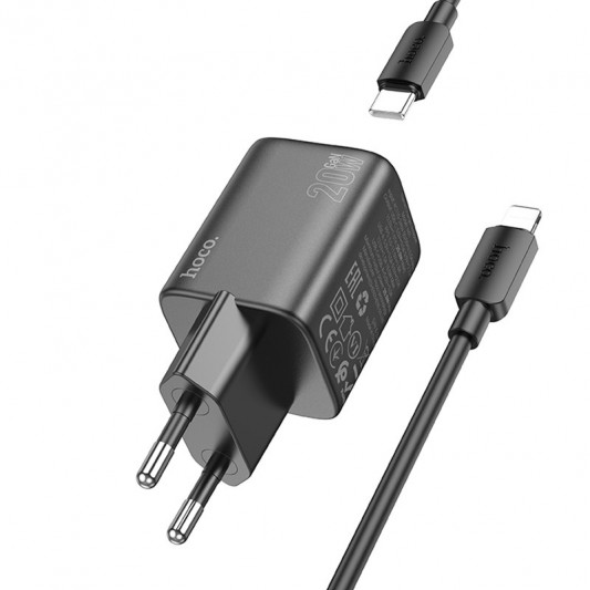 СЗУ Hoco N41 Almighty PD20W+QC3.0 (1USB-A/1C) + кабель Type-C to Lightning Black - изображение 2