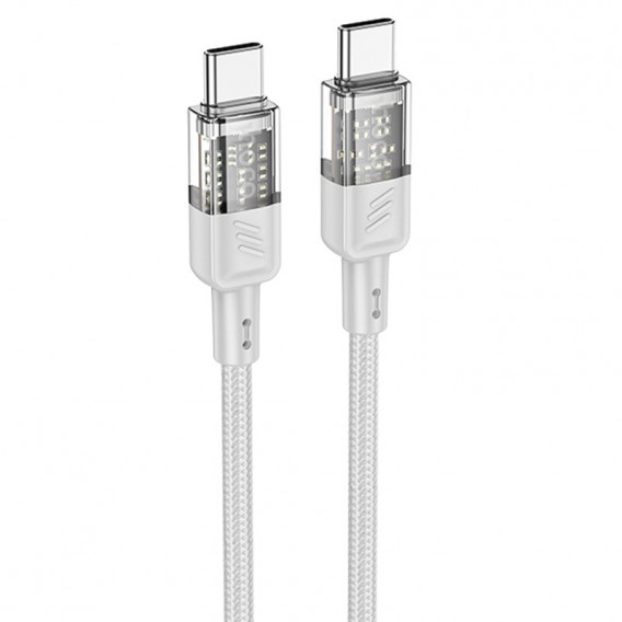 Дата кабель Hoco U129 Spirit Transparent Type-C to Type-C 60W (1.2m), Серый