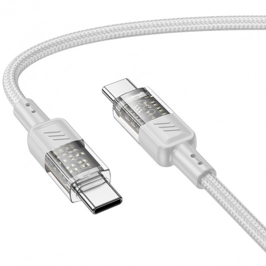 Дата кабель Hoco U129 Spirit Transparent Type-C to Type-C 60W (1.2m) Gray - изображение 1