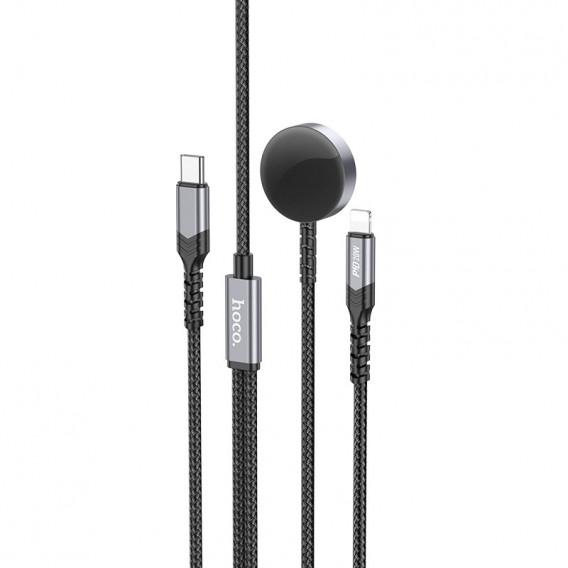 Бездротова зарядка Hoco CW54 2in1 для Apple Watch + Type-C / Lightning, Black