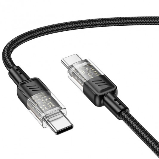Дата кабель Hoco U129 Spirit Transparent Type-C to Type-C 60W (1.2m) Black - изображение 1