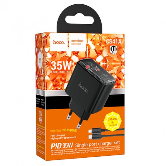 СЗУ Hoco CS41A Smart PD35W (1USB-C) + кабель Type-C to Lightning Black - изображение 4