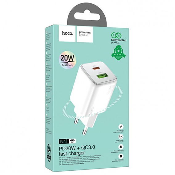 Зарядний пристрій Hoco N41 Almighty PD20W+QC3.0, White