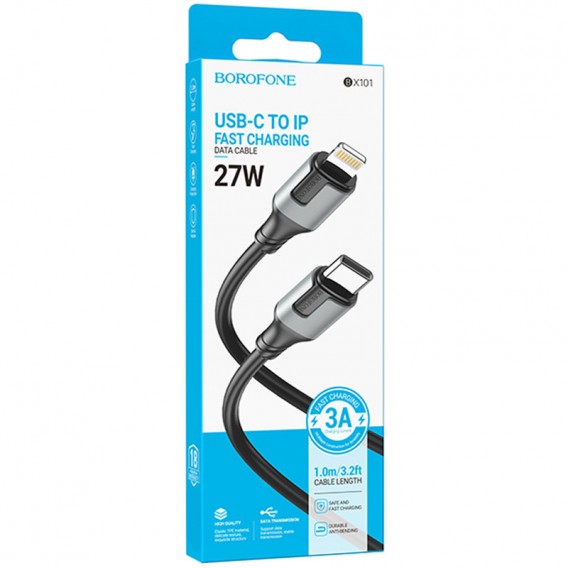 Дата кабель Borofone BX101 Creator 27W Type-C to Lightning (1m), Черный