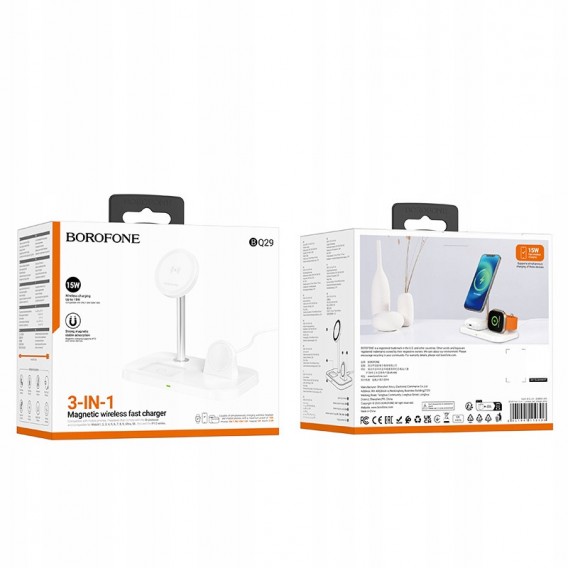 Бездротова зарядка BOROFONE BQ29 Feliz 3in1, White