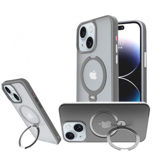 TPU+PC чехол Metal Buttons with MagSafe Colorful HQ Ring для Apple iPhone 15 (6.1"), Grey - зображення 1 