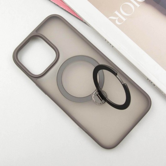 TPU+PC чохол Metal Buttons with MagSafe Colorful HQ Ring для Apple iPhone 15 Pro (6.1") Grey - зображення 2 