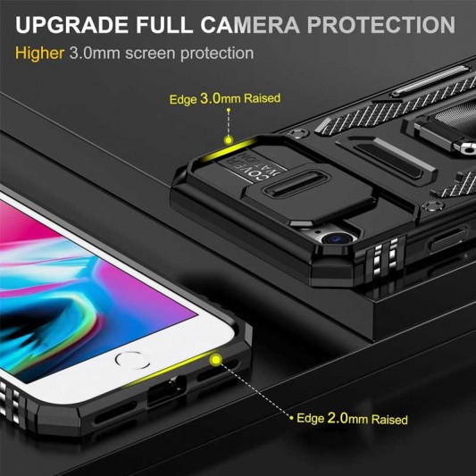 Ударопрочный чехол Camshield Army Ring для Apple iPhone 7 / 8 / SE (2020) (4.7") Черный / Black - изображение 2