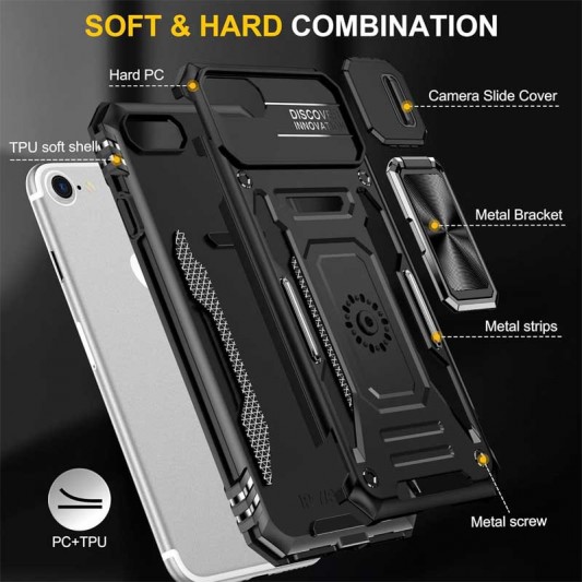 Ударопрочный чехол Camshield Army Ring для Apple iPhone 7 / 8 / SE (2020) (4.7") Черный / Black - изображение 4