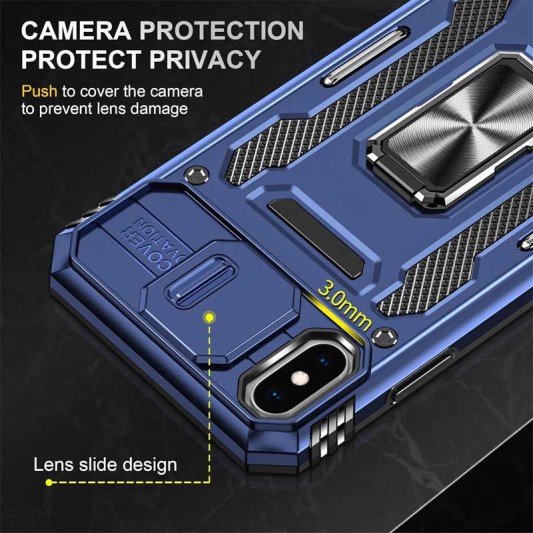 Ударостійкий чохол Camshield Army Ring для Apple iPhone XS Max (6.5") Синій / Navy - зображення 5 