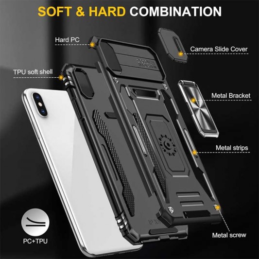 Ударопрочный чехол Camshield Army Ring для Apple iPhone XS Max (6.5") Черный / Black - изображение 4