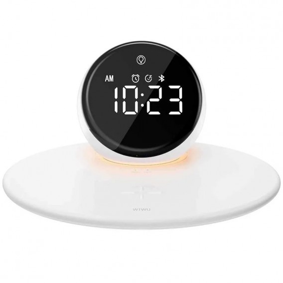 Бездротова зарядка WIWU Wi-W017 15W Wireless Charger+Digital Alarm+Bluetooth Speaker, White