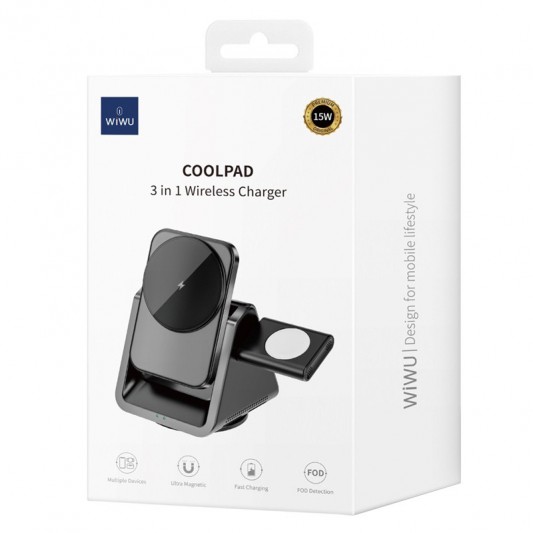 БЗП WIWU Wi-W018 3 in 1 wireless charger Grey - зображення 1 