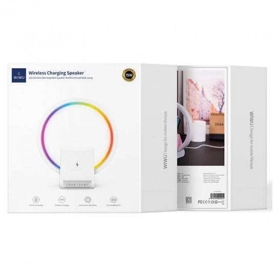 БЗУ WIWU Wi-W021 2 in 1 Wireless Charger+Bluetooth Speaker White - изображение 5