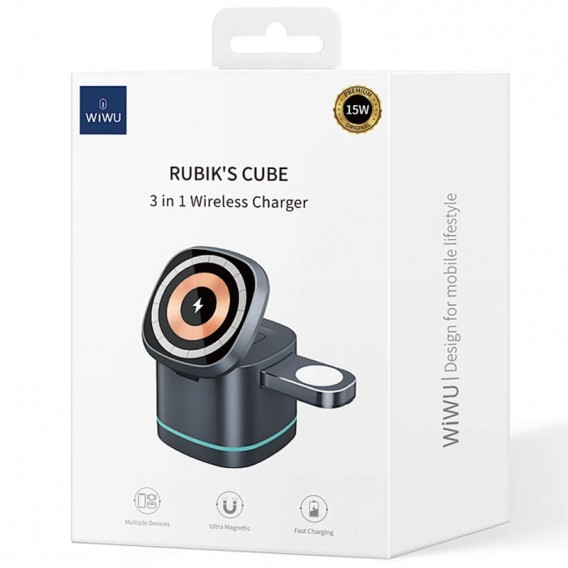 Бездротова зарядка WIWU Wi-W024 3 in 1 Wireless Charger, Grey