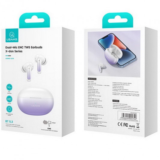 Беспроводные TWS наушники Usams-XD19 X-don Series ENC BT 5.3 Gradient Purple - изображение 2