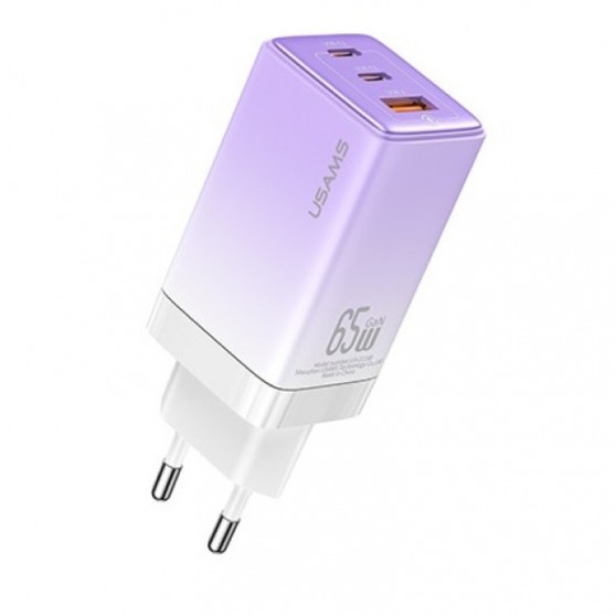 Блок живлення Usams US-CC180 65W ACC 3 Ports GaN Sandru series, Gradient Purple